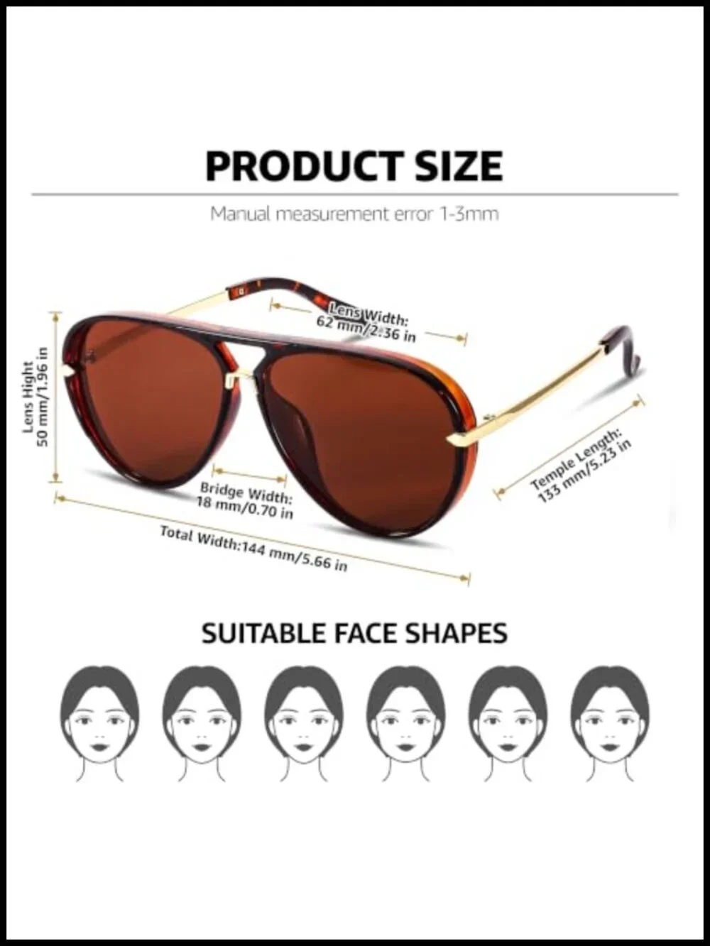 Oversized Aviator Sunglasses UV400 Protection Trendy Metal Frame